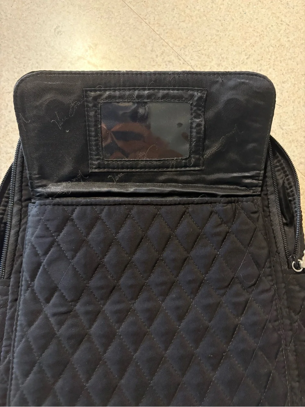 Vera Bradley Black Quilted Logo Interior